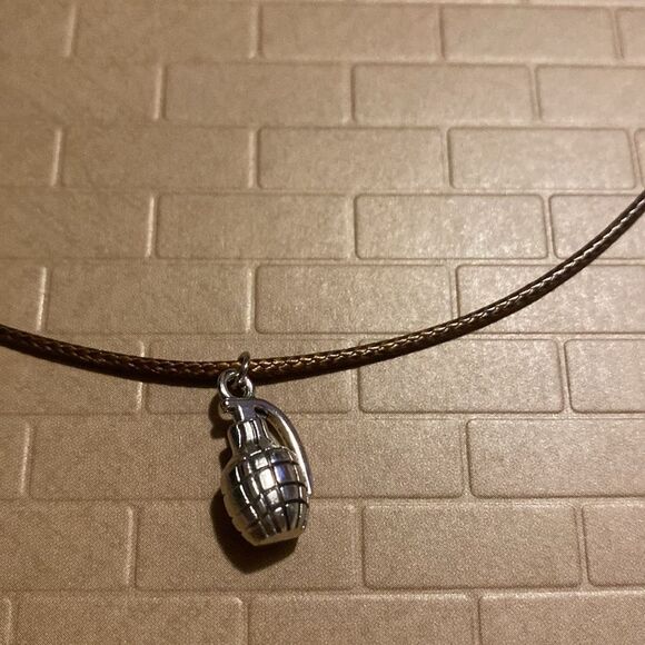 Dainty, Faux Grenade, Charm & Brown Wax Cord, Adjustable Rope - Picture 13 of 16